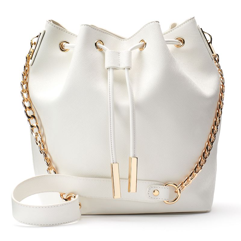 InStyle Drawstring Bucket Bag, Women's, White