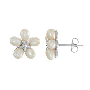 Sterling Silver Freshwater Cultured Pearl Flower Stud Earrings