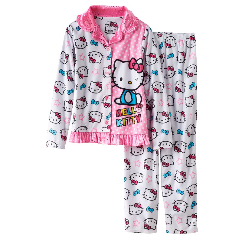 Girls 4-10 Hello Kitty Polka Dot & Star Pajama Set, Girl's, Size: 10, White