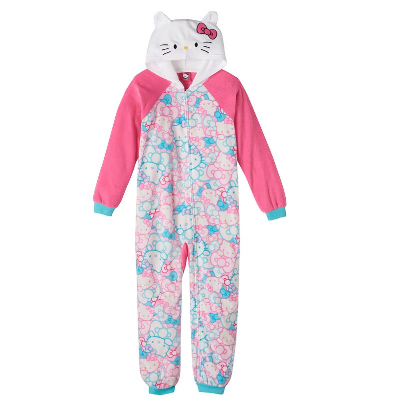 Girls 4-10 Hello Kitty Hooded One-Piece Pajamas, Girl's, Size: 4, Light Pink