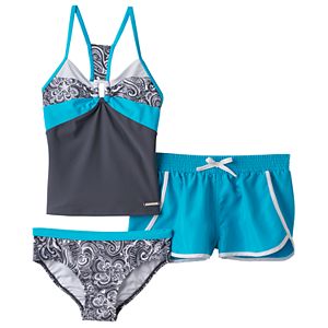 Girls 7-16 ZeroXposur Paisley Swirls Tankini Top, Bottoms & Shorts Swimsuit Set