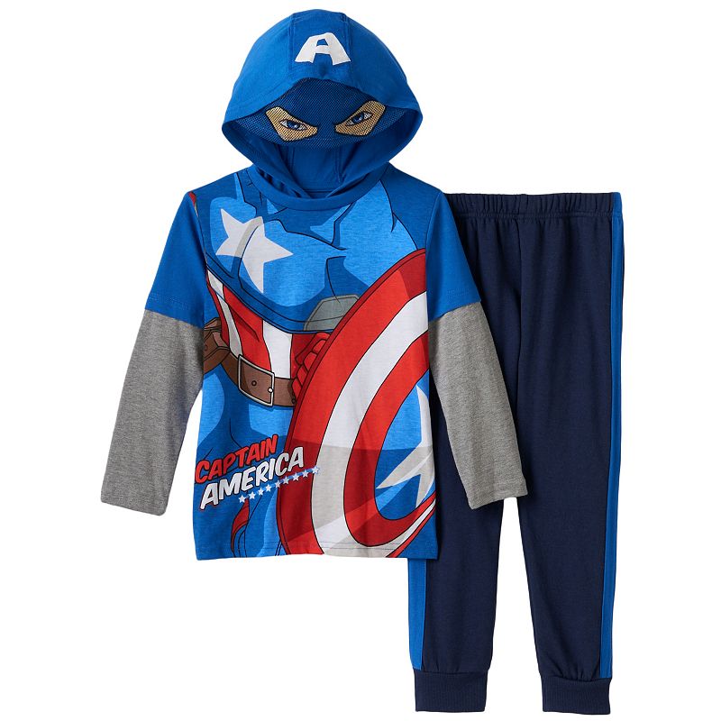 Boys 4-7 Marvel Captain America Eye Mask Mock-Layered Hooded Tee & Pants Set, Boy's, Size: 7, Dark Blue