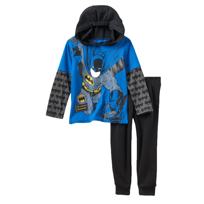 Boys 4-7 DC Comics Batman Mock-Layered Hooded Tee & Fleece-Lined Pants Set, Boy's, Size: 6, Blue