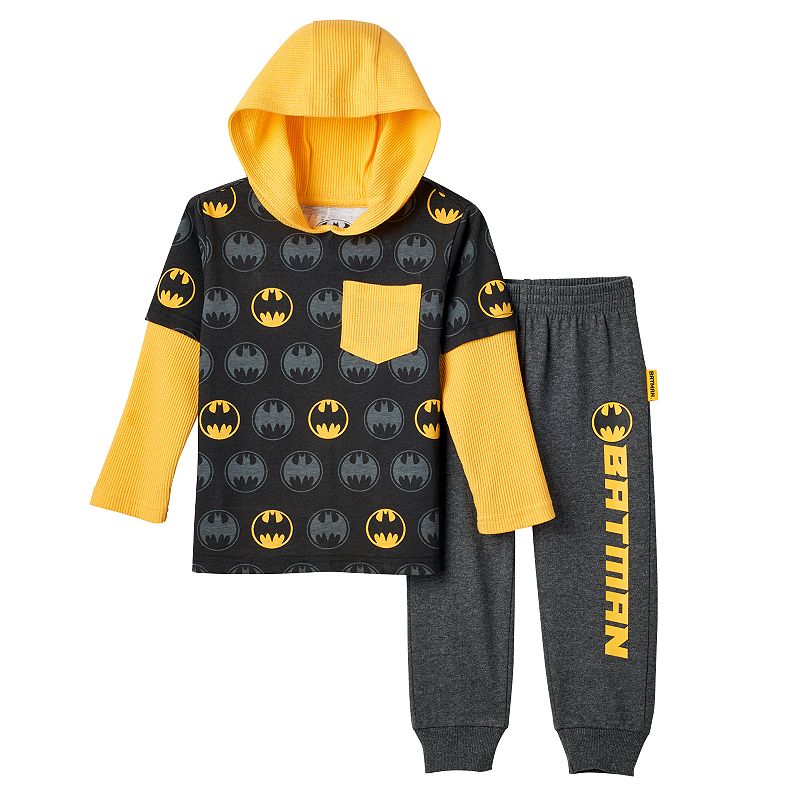 Boys 4-7 DC Comics Batman Thermal Mock-Layered Long Sleeve Hooded Tee & Pants Set, Boy's, Size: 4, Black