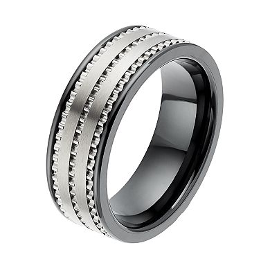Men's Textured Black Ceramic Ring
