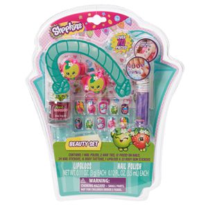 Shopkins Nail Polish, Hair Ties, Nail Stickers, Temporary Tattoos, Body Gems & Lip Gloss Beauty Set