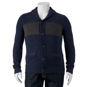 Big & Tall SONOMA Goods for Life™ Classic-Fit Chest-Striped Shawl-Collar Sweater