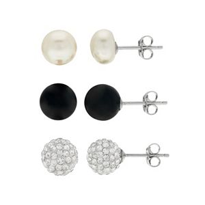 PearLustre by Imperial Freshwater Cultured Pearl, Black Agate & Crystal Stud Earring Set