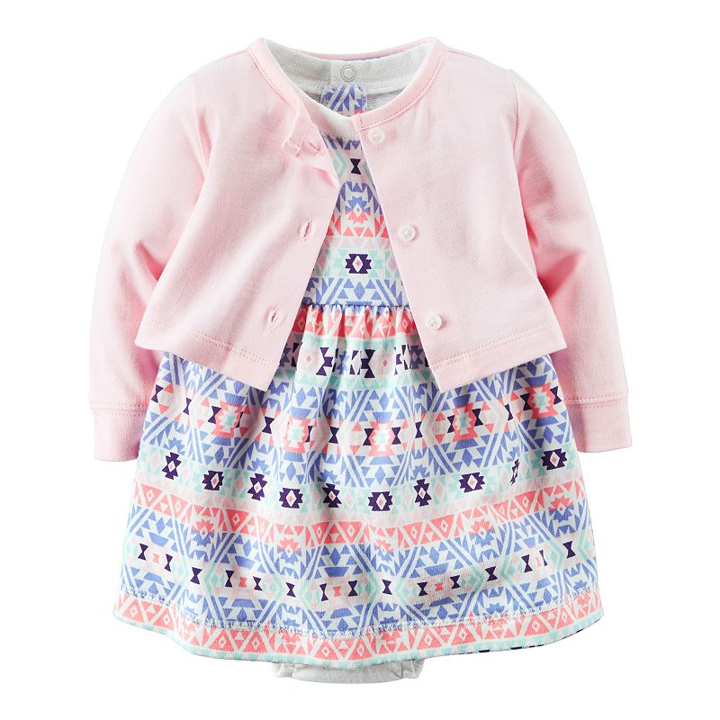Baby Girl Carter's Tribal Bodysuit Dress & Cardigan Set, Size: 24 Months, Pink