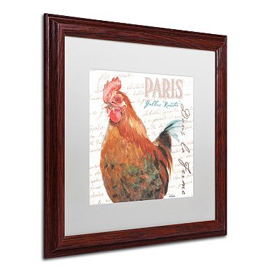 Trademark Fine Art Dans la Ferme Rooster I Wood Finish Framed Wall Art