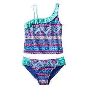 Girls Plus Size SO® Tribal Print Stripe 2-pc. Asymmetrical Tankini Swimsuit Set