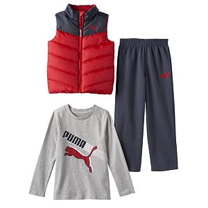 Boys 4-7 PUMA Quilted Vest, Long Sleeve Tee & Pants Set