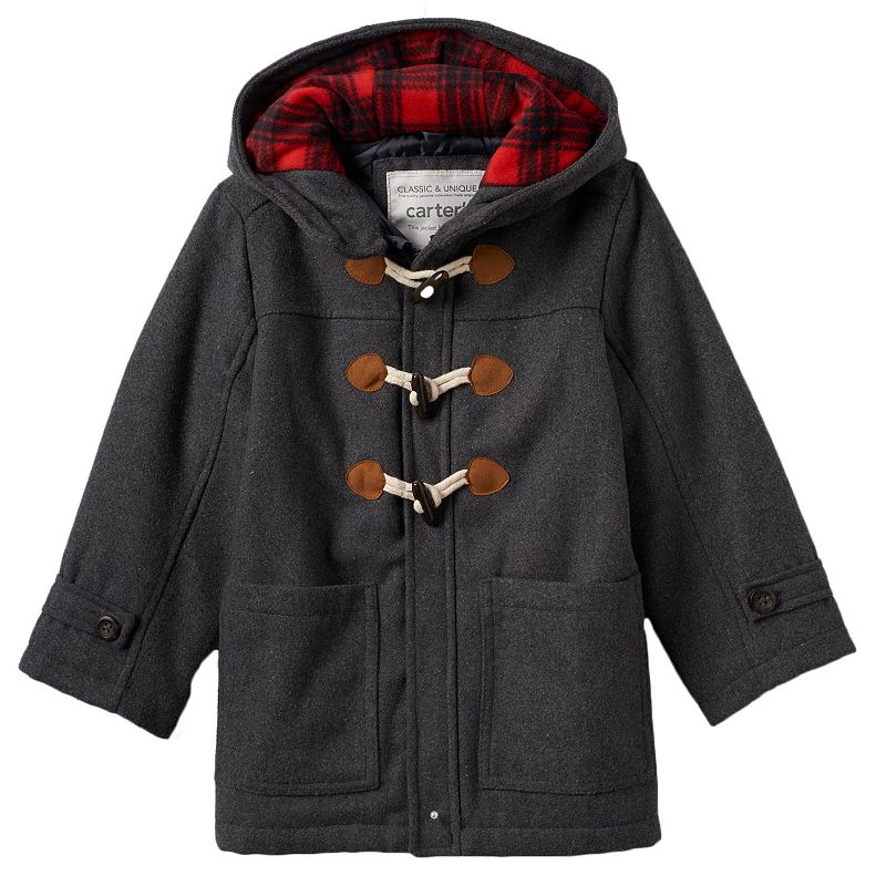 Boys 4-7 Carter's Hooded Wool Peacoat, Boy's, Size: 7, Grey