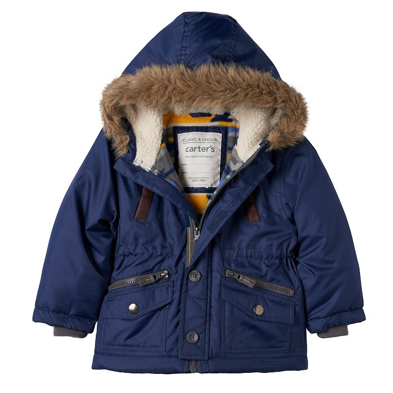 Boys 4-7 Carter's Hooded Faux-Fur Jacket, Boy's, Size: 4, Blue (Navy)