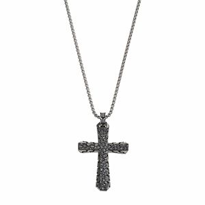 LYNX Men's Stainless Steel Hammered Cross Pendant Necklace