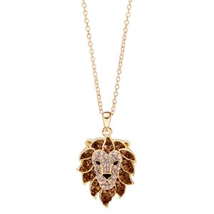 Hue 18k Gold Over Silver Crystal Lion Head Pendant Necklace