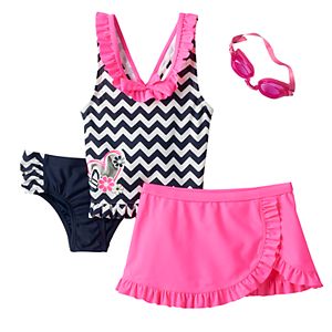 Girls 4-6x ZeroXposur Heart Chevron Tankini Top, Bottoms & Ruffled Skirt Swimsuit Set