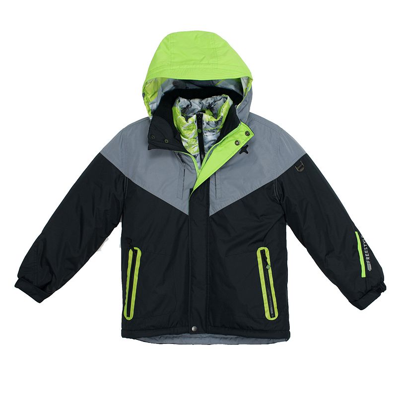 Boys 4-7 Big Chill Hooded Geometric Mountain Heavyweight 3-in-1 Systems Jacket Vest, Boy's, Size: 4, Black