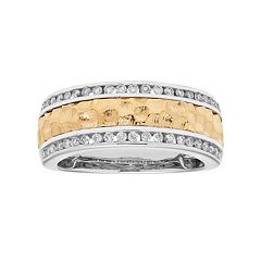 Two Tone 14k Gold 1/3 Carat T.W. Diamond Hammered Wedding Ring by