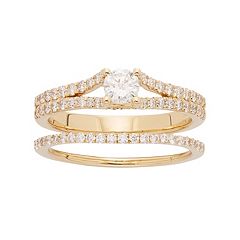 14k Gold 1 Carat T.W. IGL Certified Diamond Engagement Ring Set by