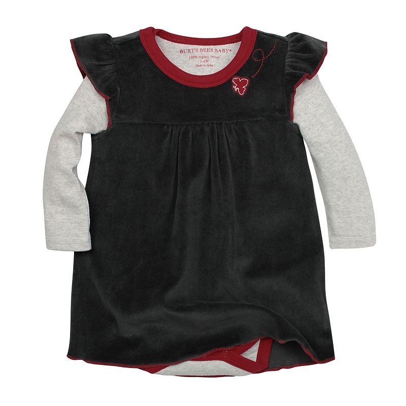 Baby Girl Burt's Bees Baby Organic Velour Bodysuit Dress, Size: 18 Months, Dark Grey