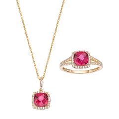 10k Gold Lab-Created Ruby & White Sapphire Halo Jewelry Set by