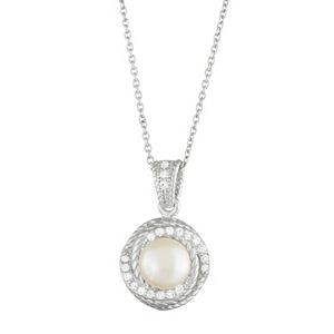 Sterling Silver Freshwater Cultured Pearl & Cubic Zirconia Swirl Pendant