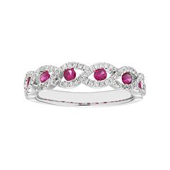 14k White Gold 1/4 Carat T.W. Diamond & Ruby Braided Ring by