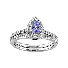 10k White Gold 1/3 Carat T.W. Diamond & Tanzanite Teardrop Engagement Ring Set by