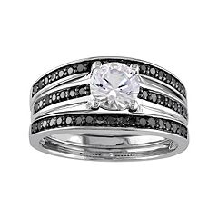Sterling Silver 1/2 Carat T.W. Black Diamond & Lab-Created White Sapphire Engagement Ring Set by