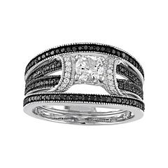 Sterling Silver 5/8 Carat T.W. Black & White Diamond & Lab-Created White Sapphire Engagement Ring Set by
