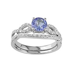 10k White Gold Tanzanite & 1/6 Carat T.W. Diamond Engagement Ring Set by