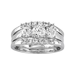 10k White Gold Lab-Created White Sapphire 3-Piece Engagement Ring Set by