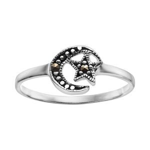 Sterling Silver Marcasite Moon & Star Ring