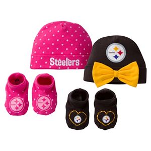 Baby Girl Pittsburgh Steelers 4-Piece Cap & Crib Shoes Set
