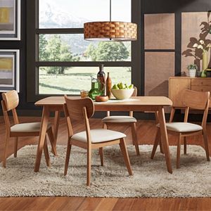 HomeVance Skagen Upholstered Natural Finish Dining Chair 5-piece Set