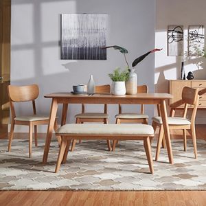 HomeVance Skagen Natural Finish Dining Table, dining Chair & Bench 6-piece Set