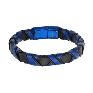 Men's Blue & Black Leather Woven Bracelet
