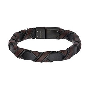 Men's Brown & Black Leather Woven Bracelet