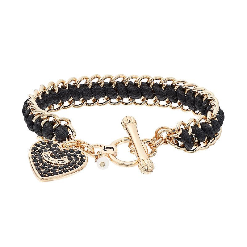 Juicy Couture Heart Charm Woven Toggle Bracelet, Women's, Black, One Size Icon