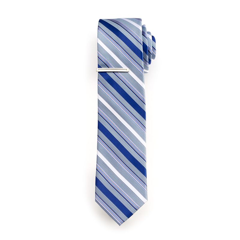 Men's Van Heusen Patterned Skinny Tie With Tie Bar, Blue, Onesize