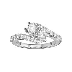 10k White Gold 1 Carat T.W. Diamond 2-Stone Bypass Engagement Ring by