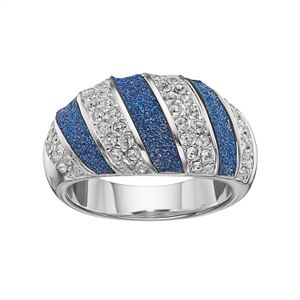 Brilliance Silver Plated Glitter Diagonal Striped Ring with Swarovski Crystals