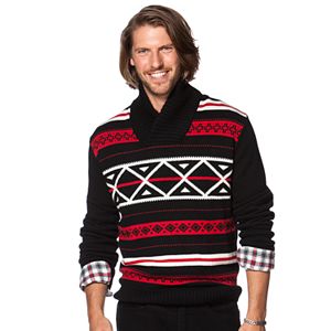 Big & Tall Chaps Classic-Fit Patterned Shawl-Collar Sweater