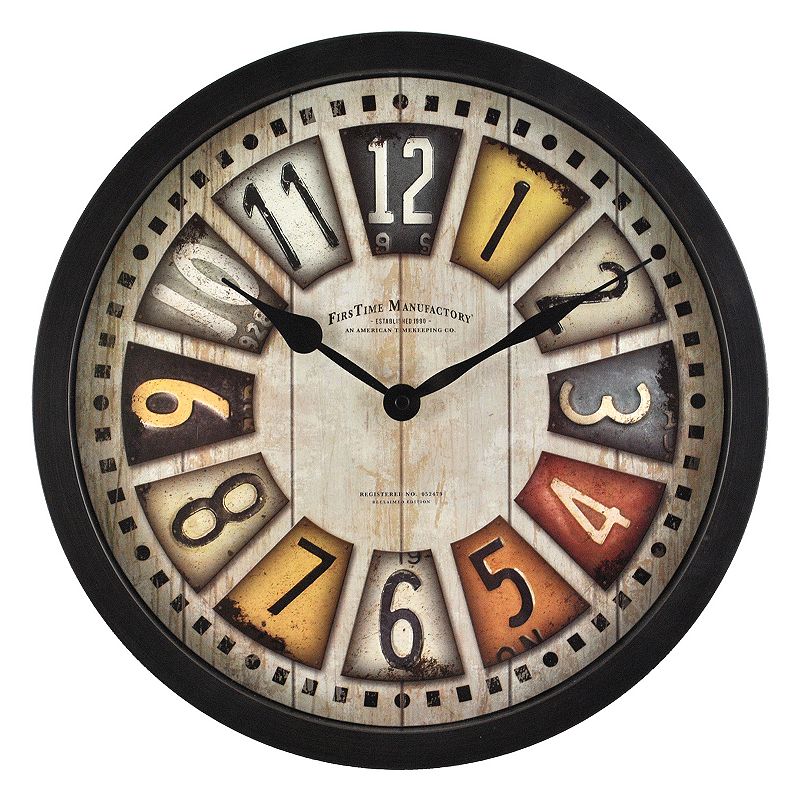 FirsTime License Plates Wall Clock, Multicolor