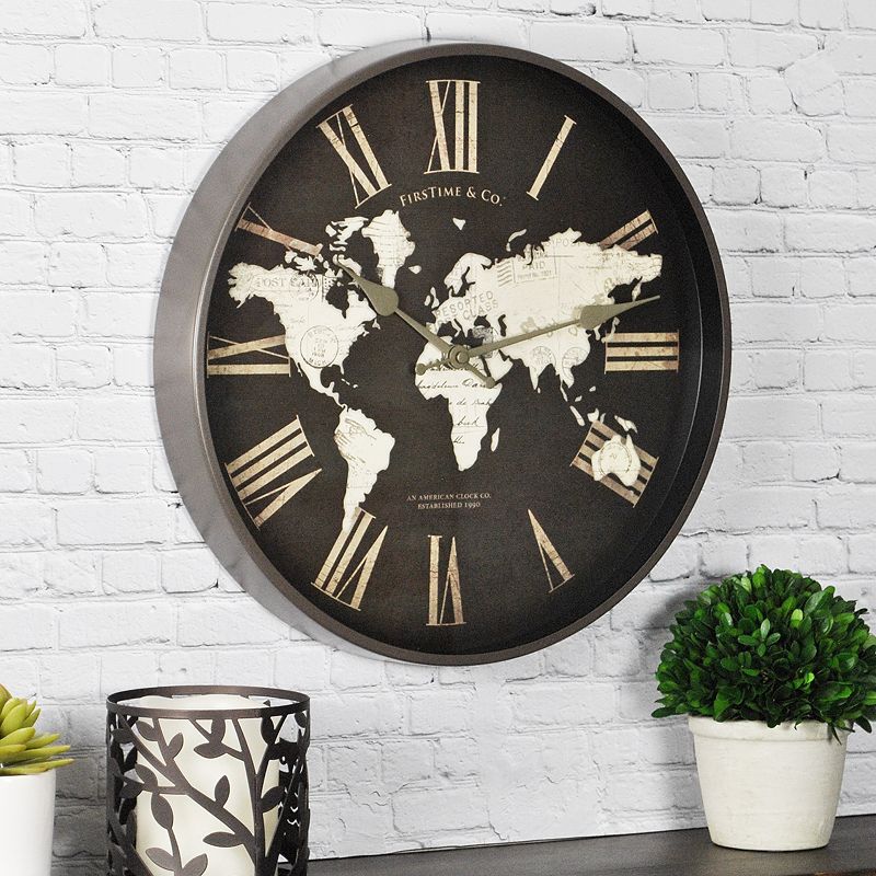FirsTime World Map Wall Clock, Black