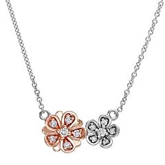 Laura Ashley Two Tone 10k Gold 1/6 Carat T.W. Diamond Flower Necklace by