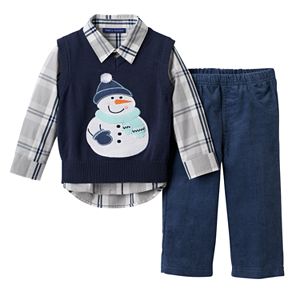 Baby Boy Matt's Scooter Sweater Vest, Plaid Shirt & Corduroy Pants Set