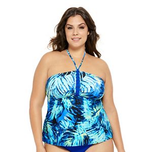 Juniors' Plus Size Costa Del Sol Palm Leaf Halterkini Top