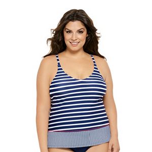 Juniors' Plus Size Costa Del Sol Striped Tankini Top